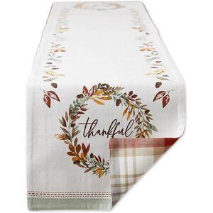 Fall Table Runner Autumn Thanksgiving Cotton Reversible Tabletop Decor 14x108